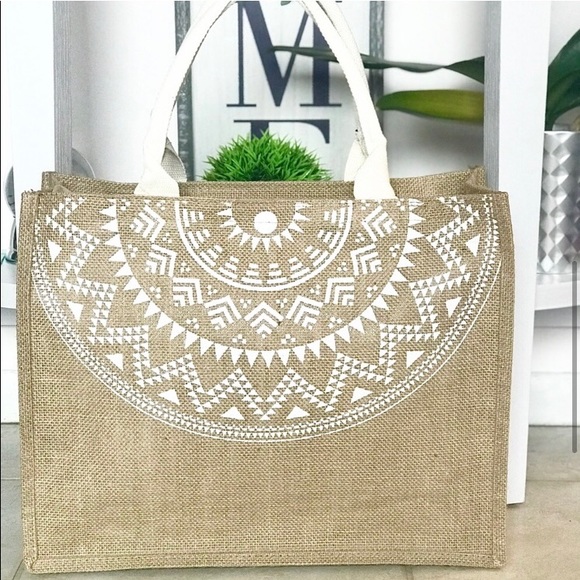 Boho Aztec jute lightweight tote bag - Picture 4 of 8
